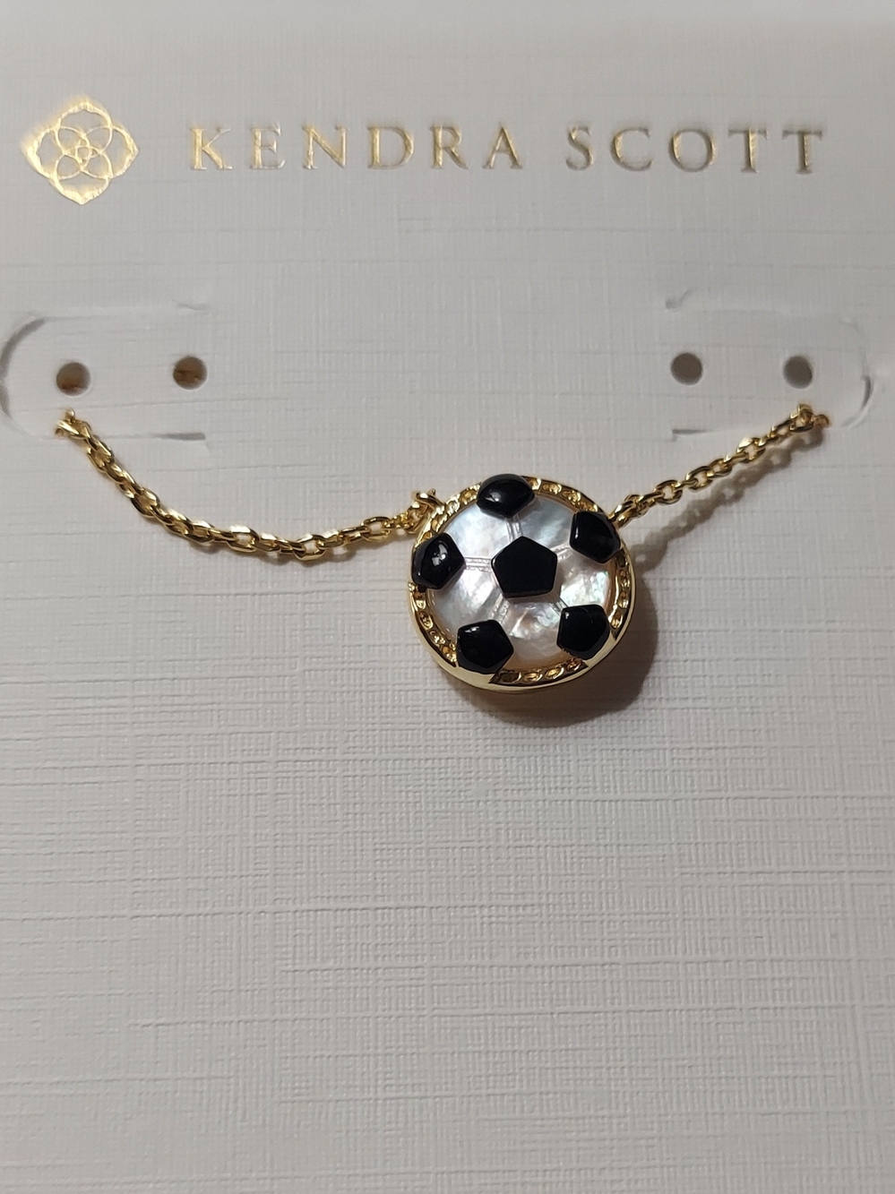 Kendra Scott Gold Necklace with Black and Pearl Soccer Motif